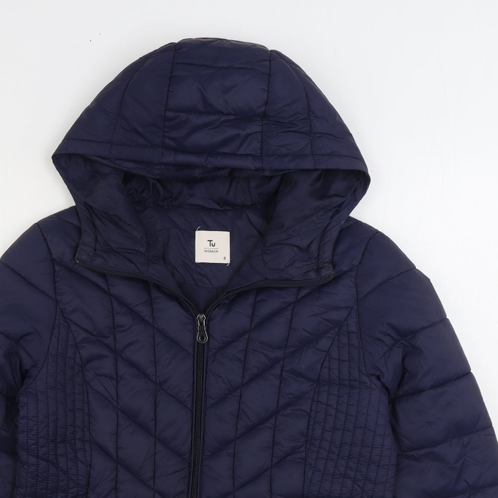 TU Womens Blue Quilted Coat Size 8 Zip
