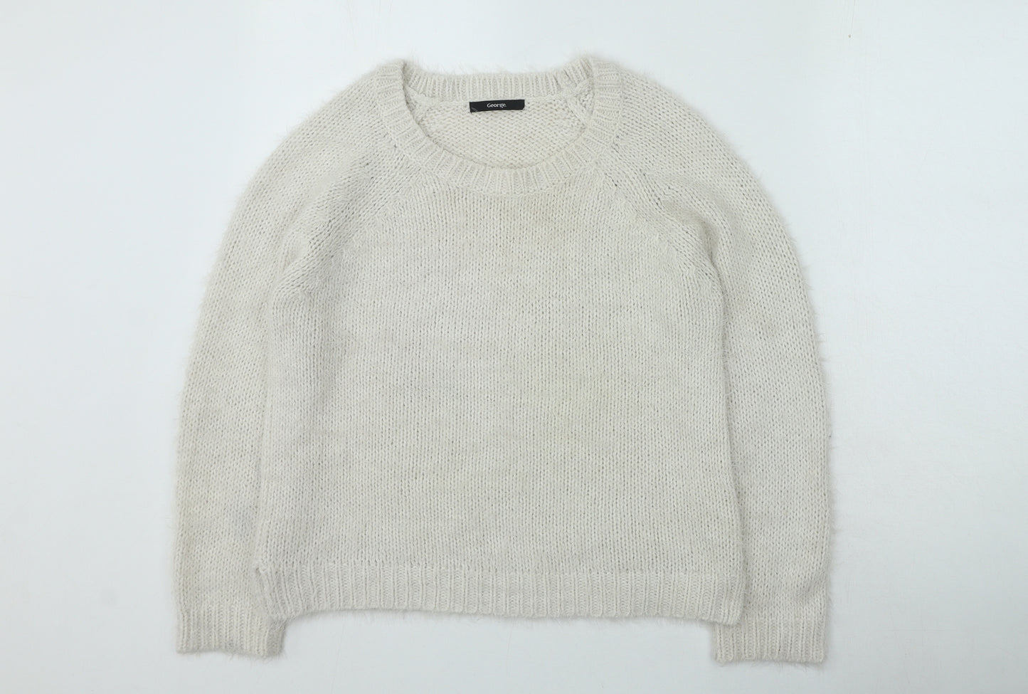 George Womens Beige Round Neck Acrylic Pullover Jumper Size 16