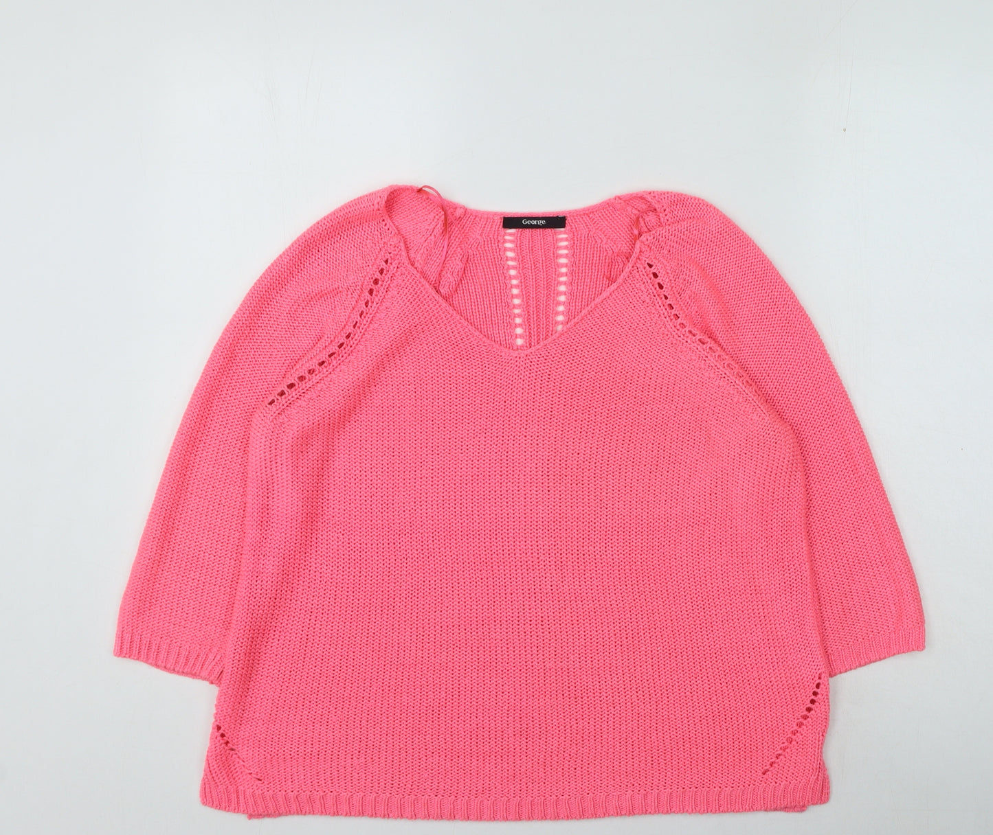 George Womens Pink V-Neck Acrylic Pullover Jumper Size 16