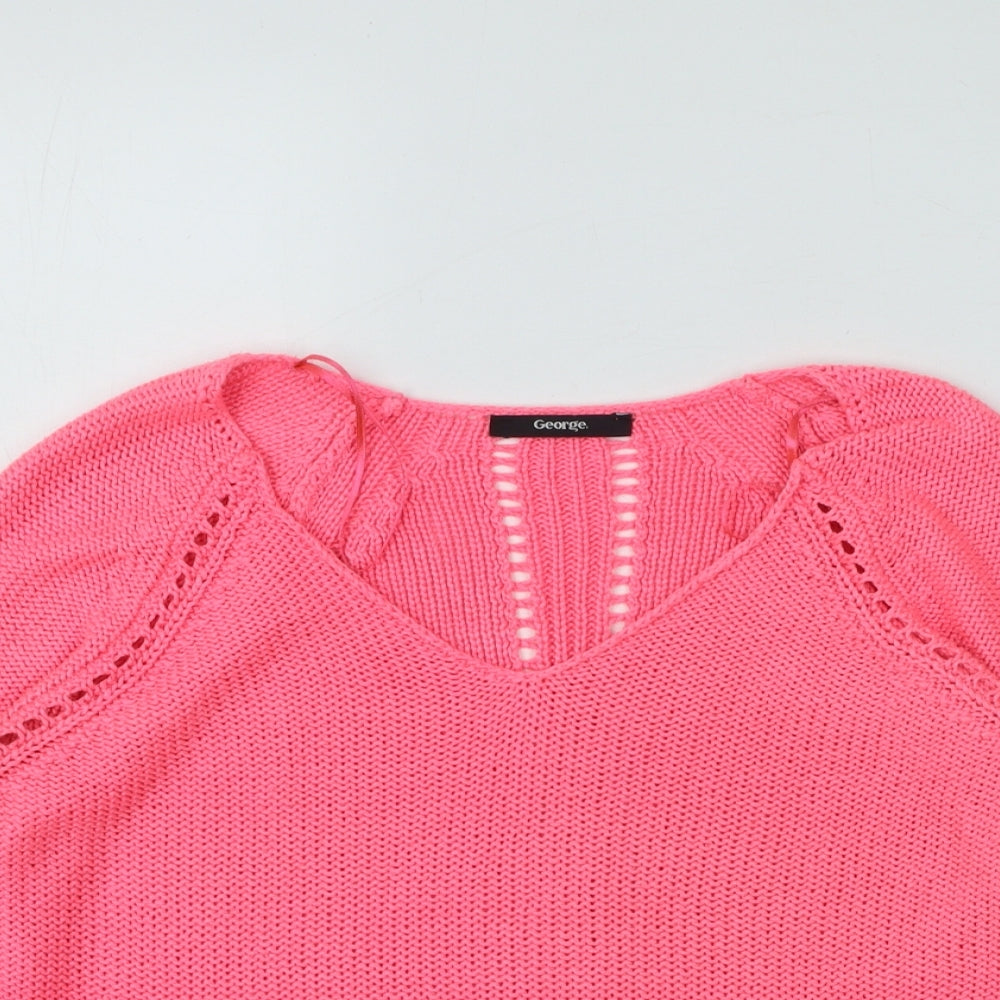 George Womens Pink V-Neck Acrylic Pullover Jumper Size 16