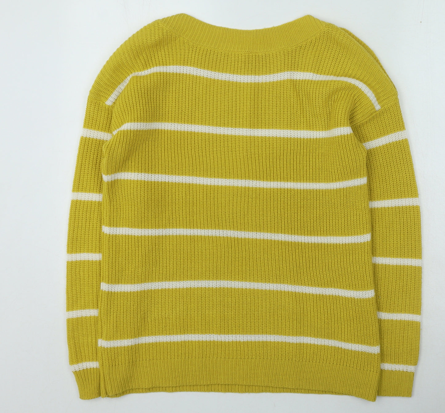 Pep & Co Womens Yellow Round Neck Striped Acrylic Henley Jumper Size M