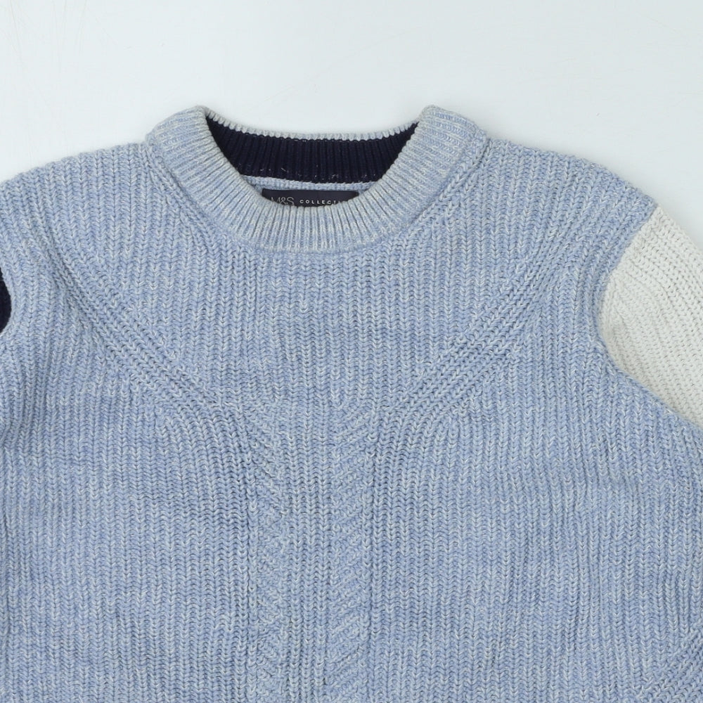 Marks and Spencer Womens Blue Round Neck Cotton Pullover Jumper Size L