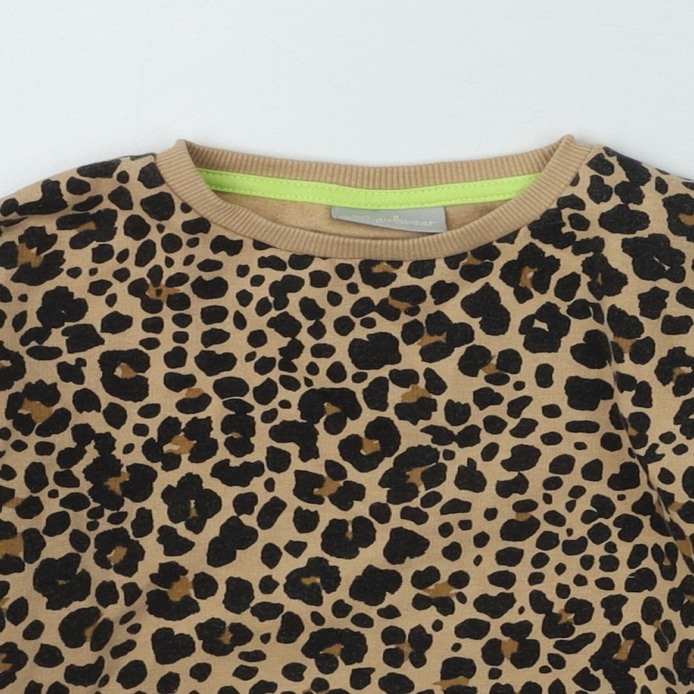 Preworn Girls Brown Animal Print Cotton Pullover Sweatshirt Size 6 Years