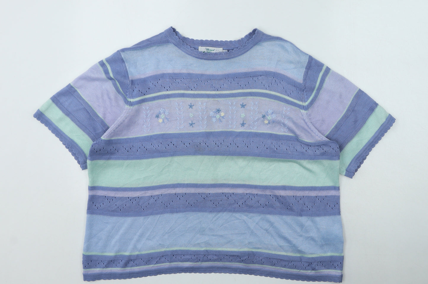 Honor Millburn Womens Blue Round Neck Striped Acrylic Pullover Jumper Size L