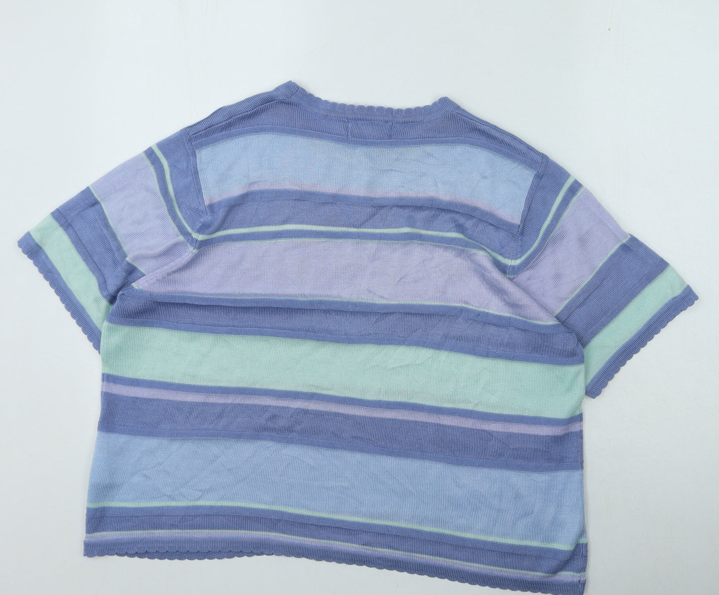 Honor Millburn Womens Blue Round Neck Striped Acrylic Pullover Jumper Size L