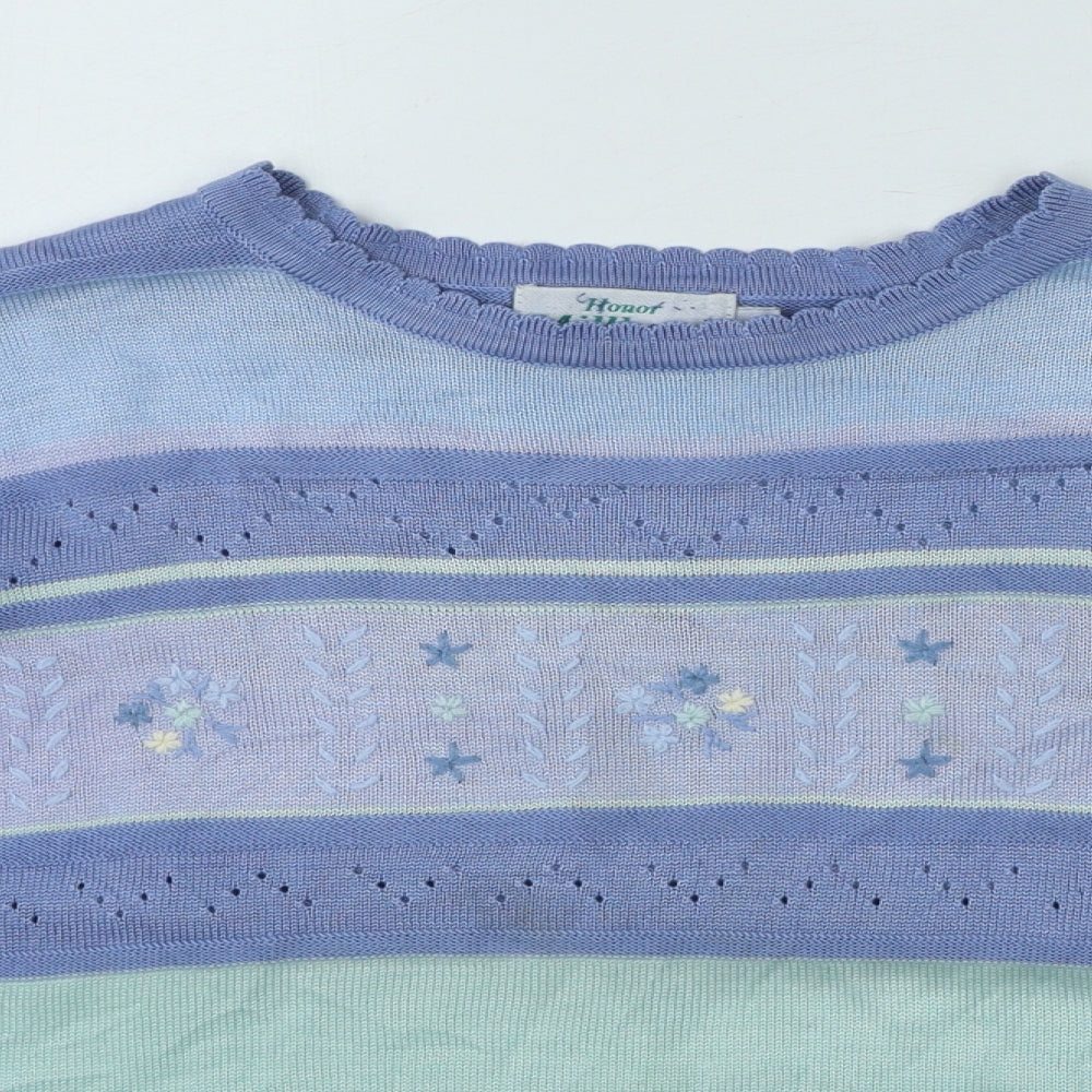 Honor Millburn Womens Blue Round Neck Striped Acrylic Pullover Jumper Size L