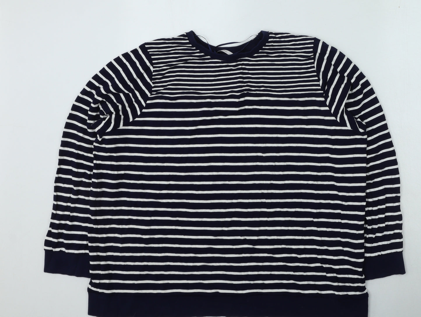 TU Womens Blue Round Neck Striped Viscose Pullover Jumper Size 24