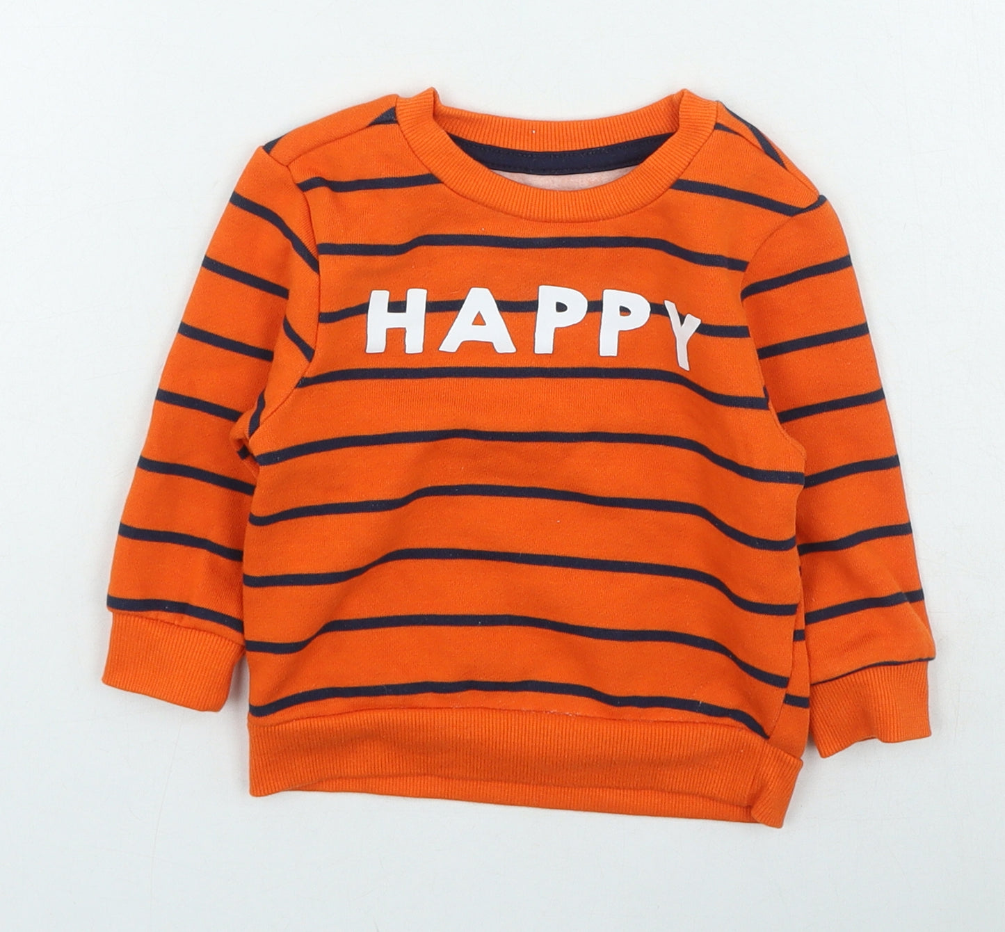 Primark Boys Orange Striped Cotton Pullover Jumper Size 9-12 Months - Happy