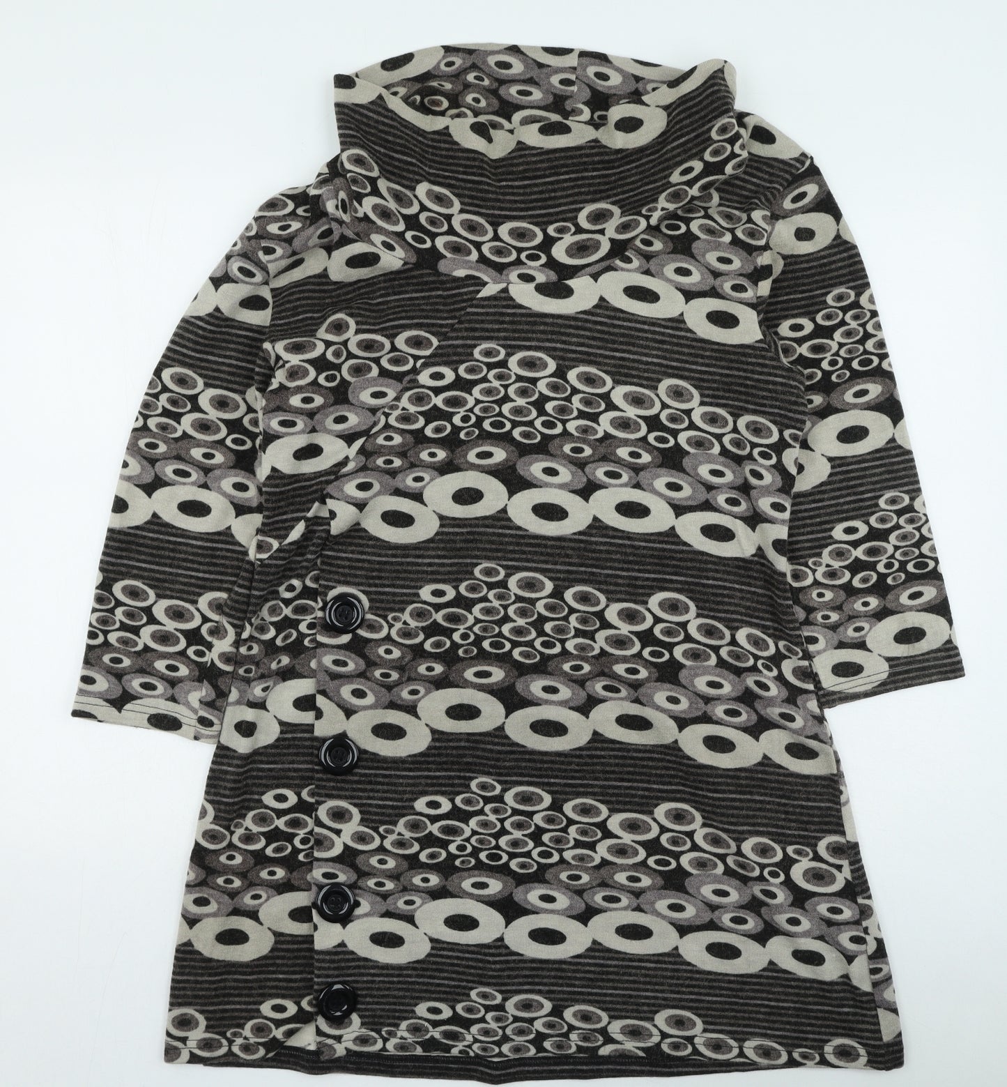 Text Womens Grey Geometric Acrylic Jumper Dress Size XL High Neck
