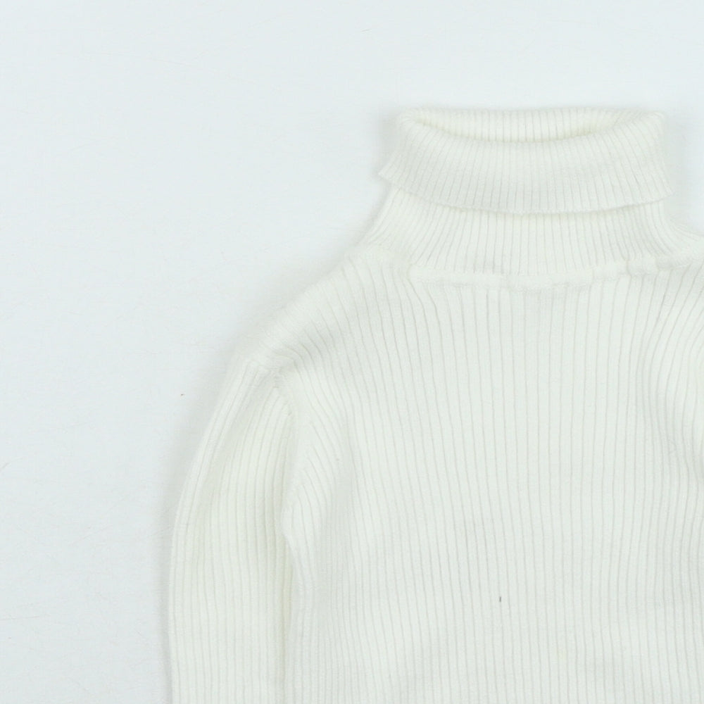 NEXT Girls White Roll Neck Cotton Pullover Jumper Size 5 Years