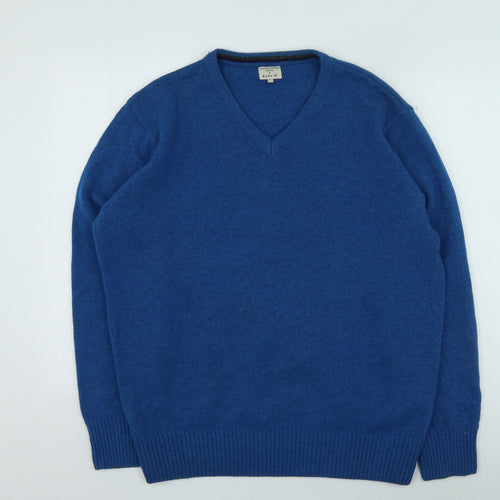 Easy Womens Blue V-Neck Acrylic Pullover Jumper Size L