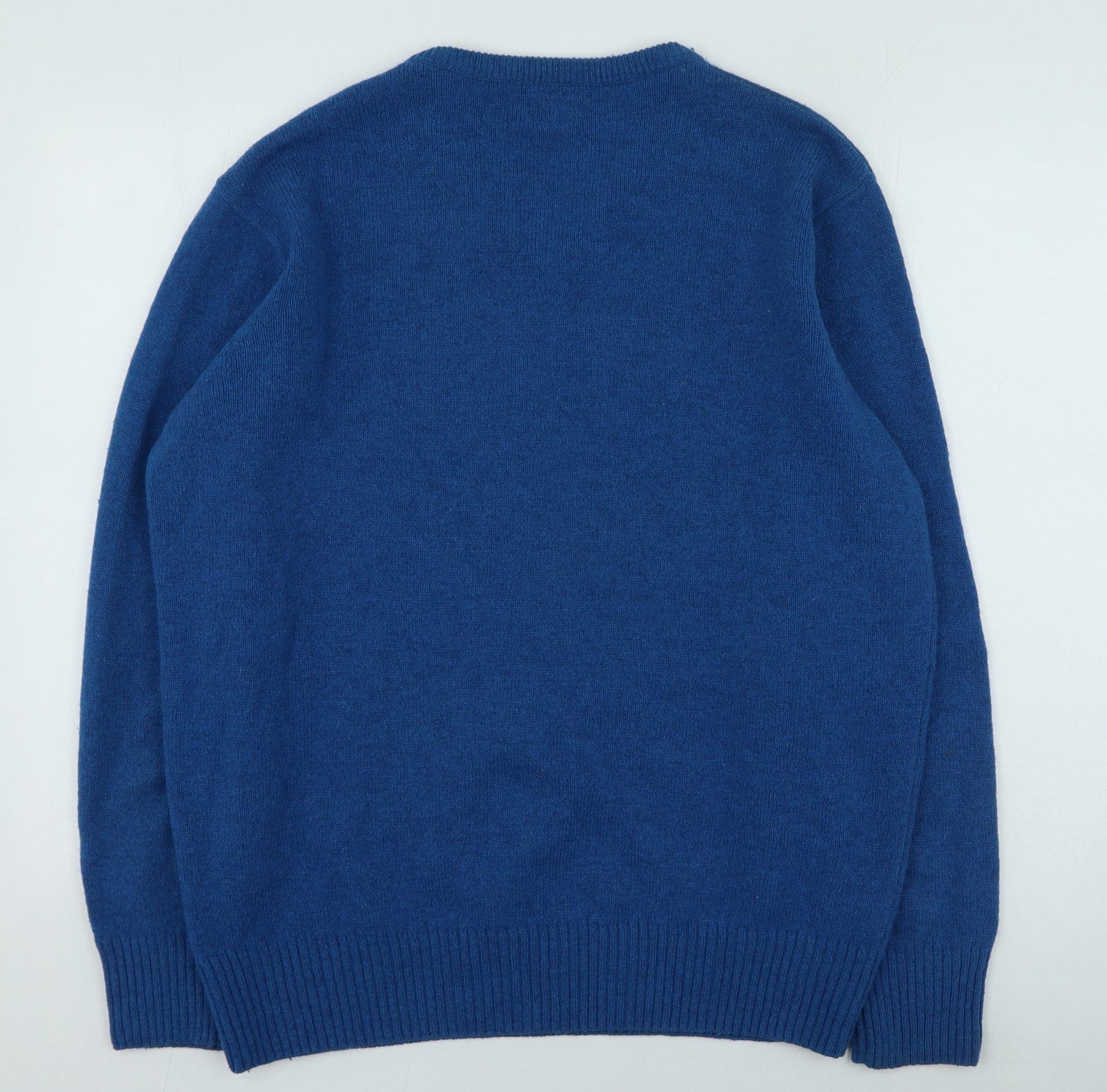 Easy Womens Blue V-Neck Acrylic Pullover Jumper Size L