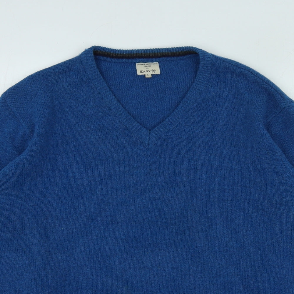 Easy Womens Blue V-Neck Acrylic Pullover Jumper Size L