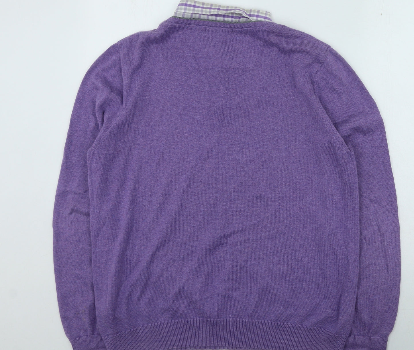 Marks and Spencer Mens Purple Collared Cotton Pullover Jumper Size L