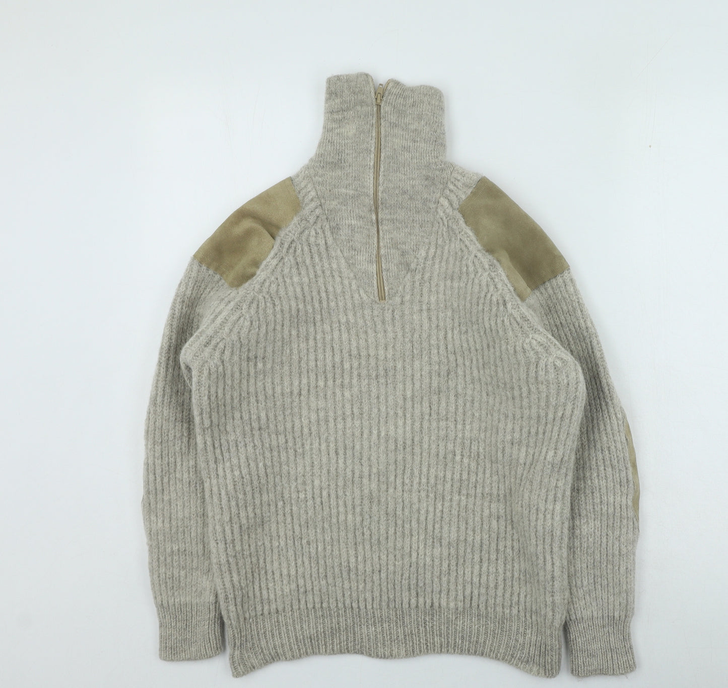 niffi Mens Beige High Neck Wool Pullover Jumper Size S