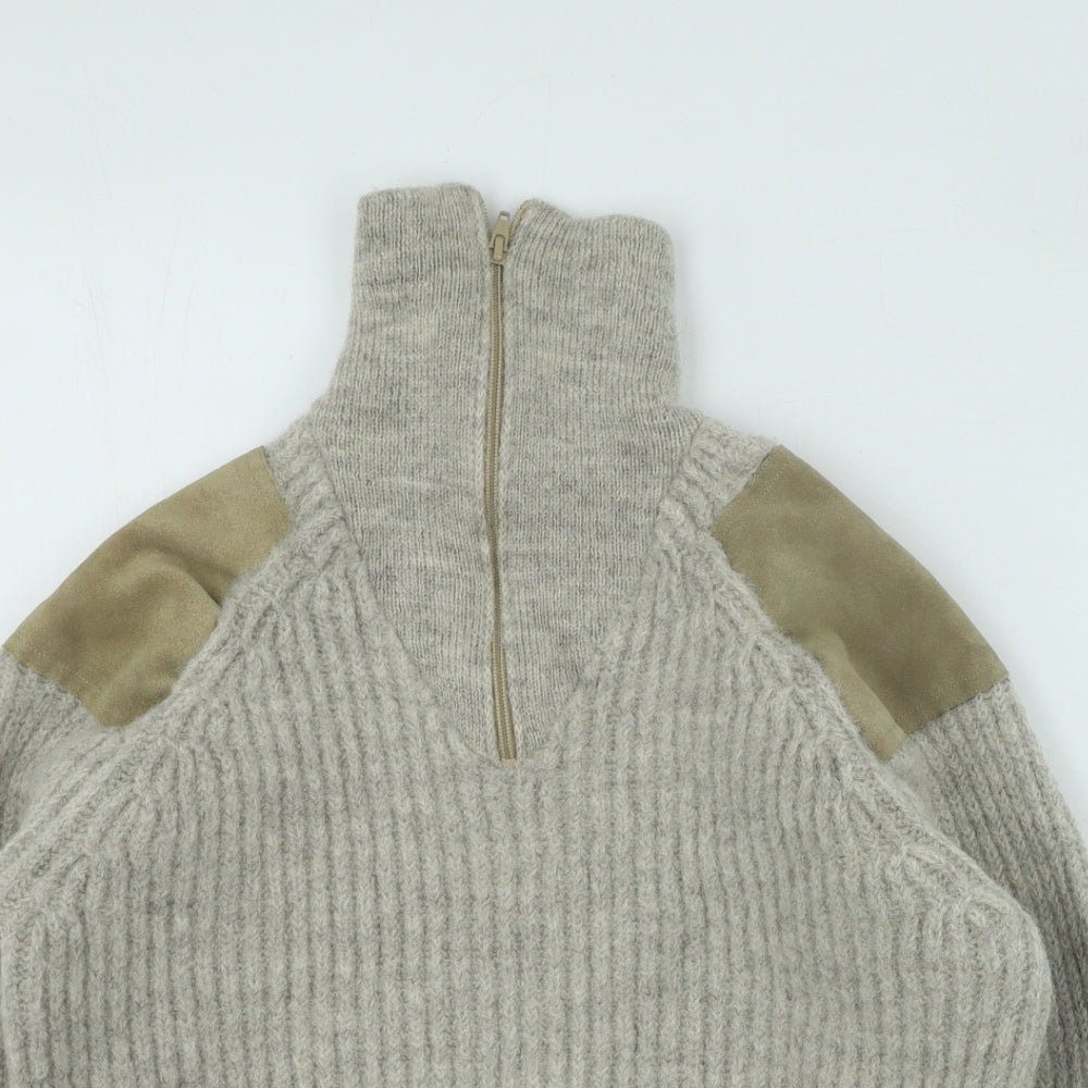 niffi Mens Beige High Neck Wool Pullover Jumper Size S