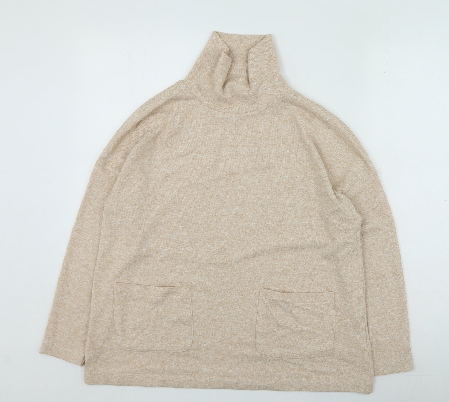 TU Womens Beige High Neck Polyester Pullover Jumper Size 16