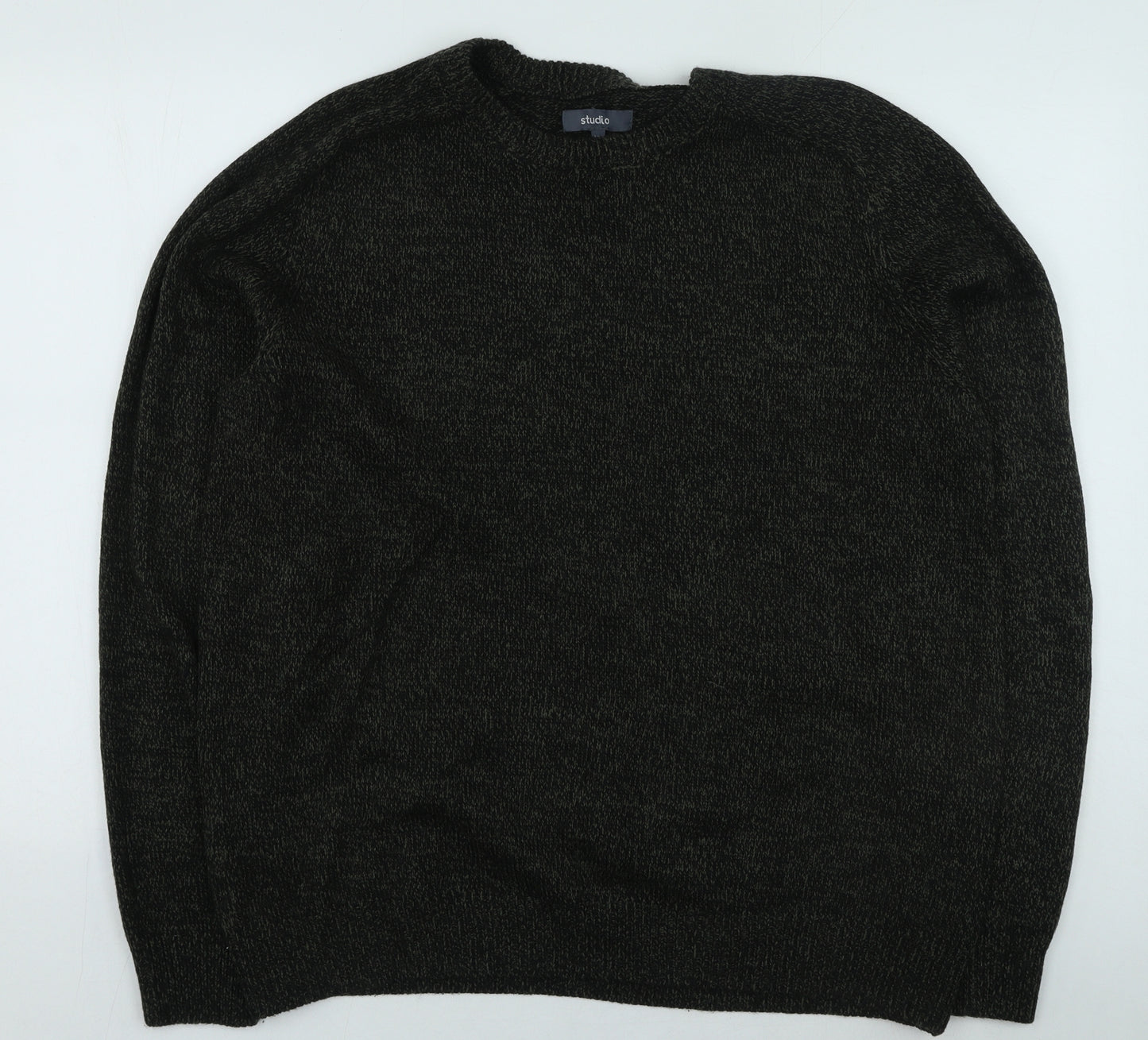 Studio Mens Green Round Neck Acrylic Pullover Jumper Size XL