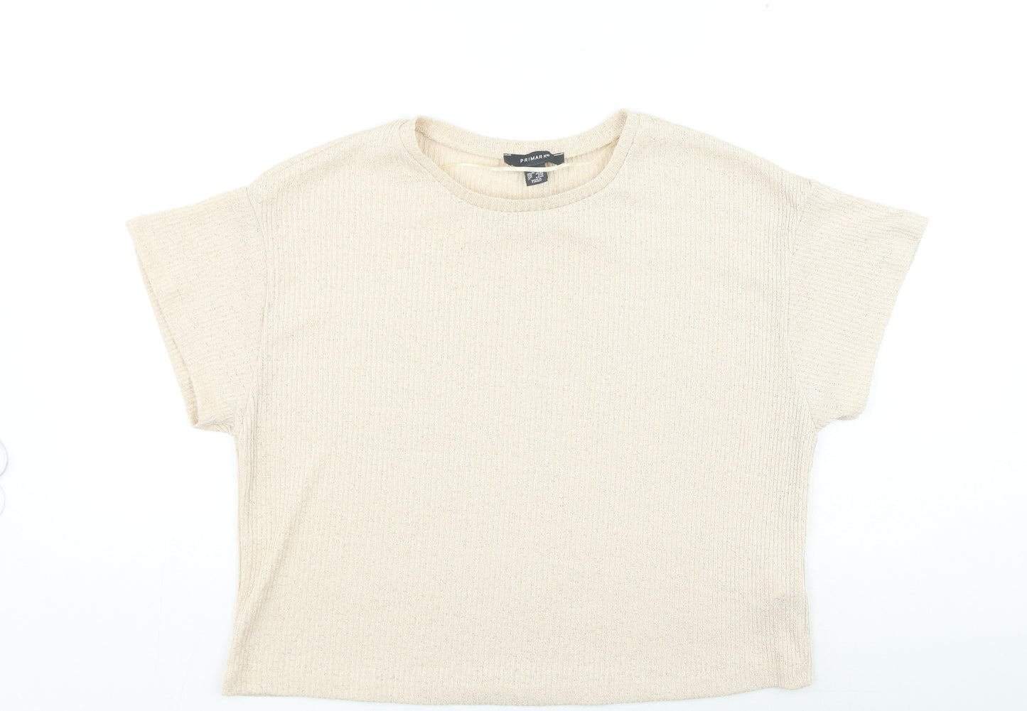 Primark Womens Beige Polyester Basic T-Shirt Size M Round Neck