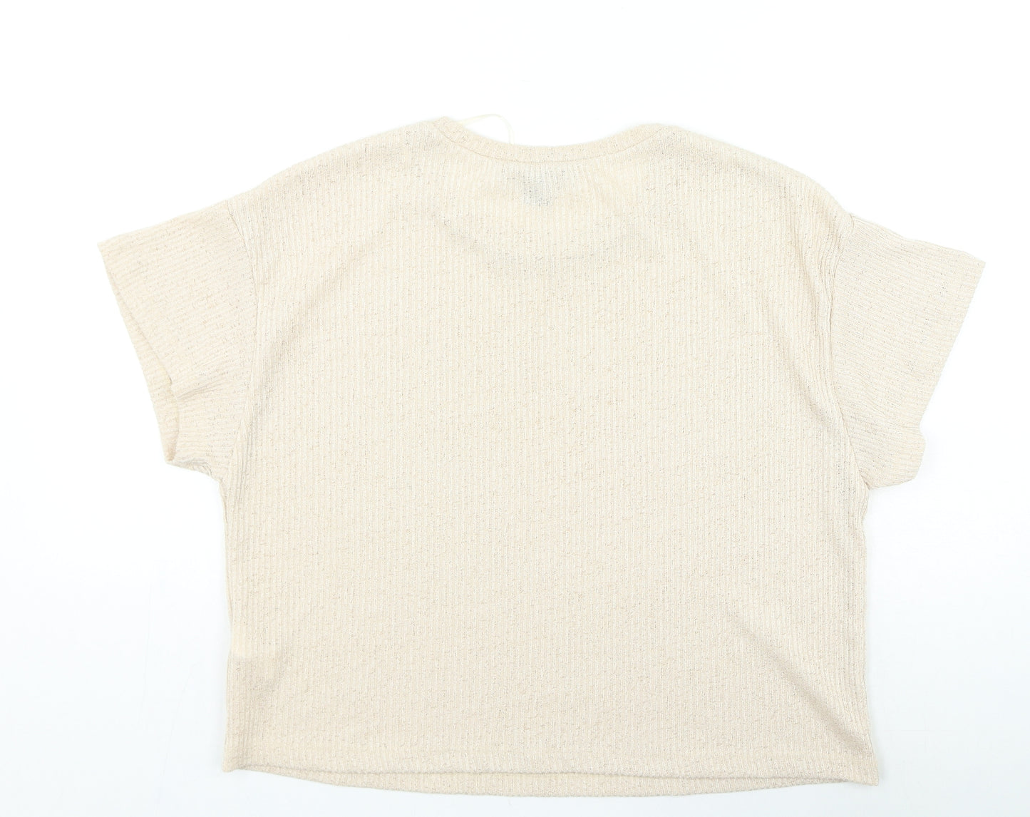 Primark Womens Beige Polyester Basic T-Shirt Size M Round Neck