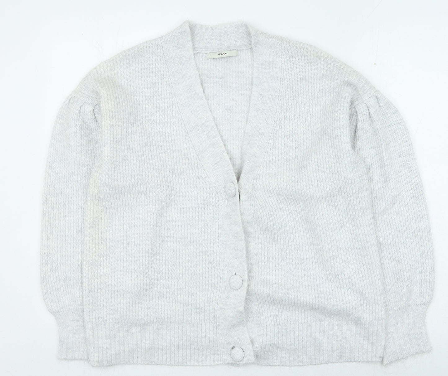 George Womens Grey V-Neck Acrylic Cardigan Jumper Size M