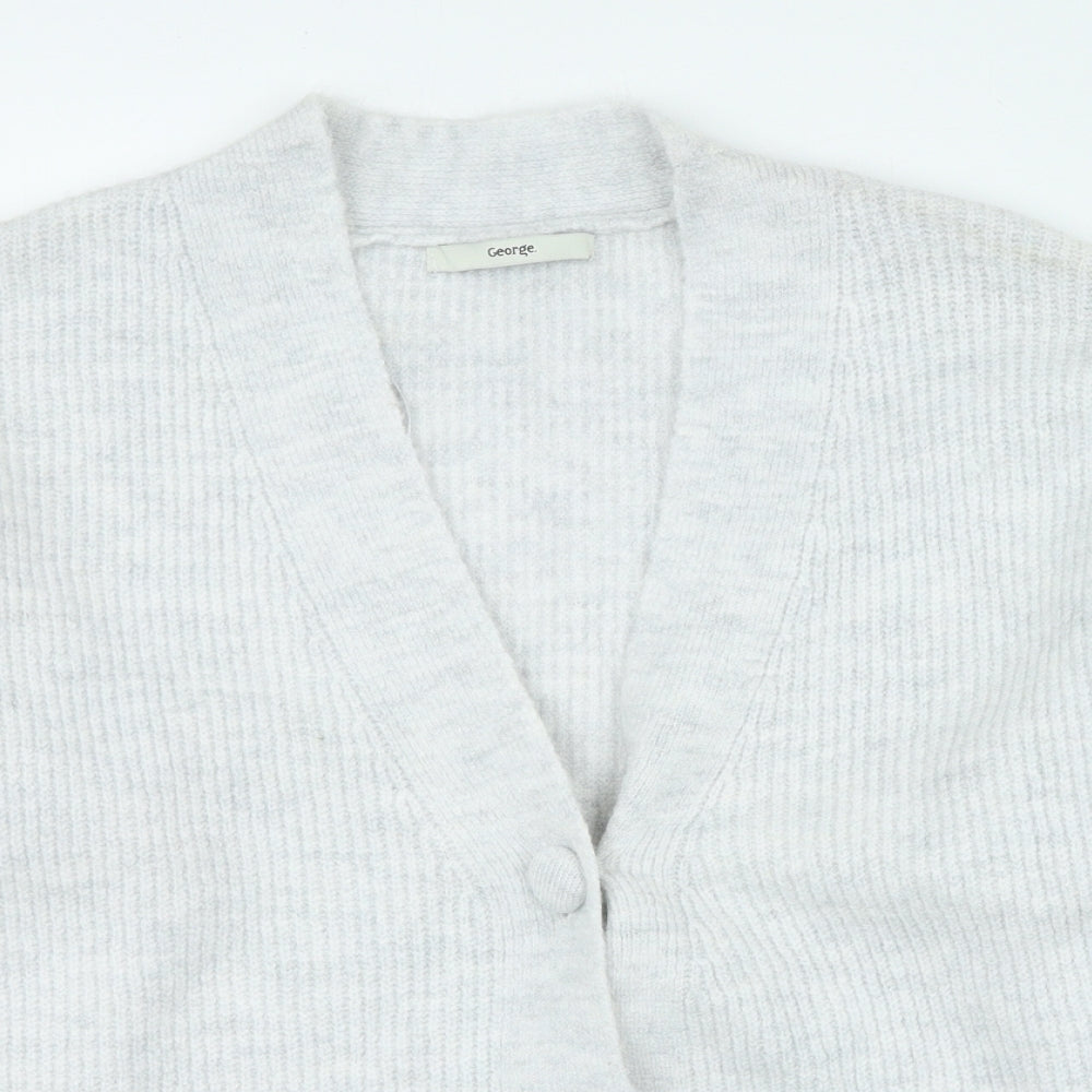 George Womens Grey V-Neck Acrylic Cardigan Jumper Size M
