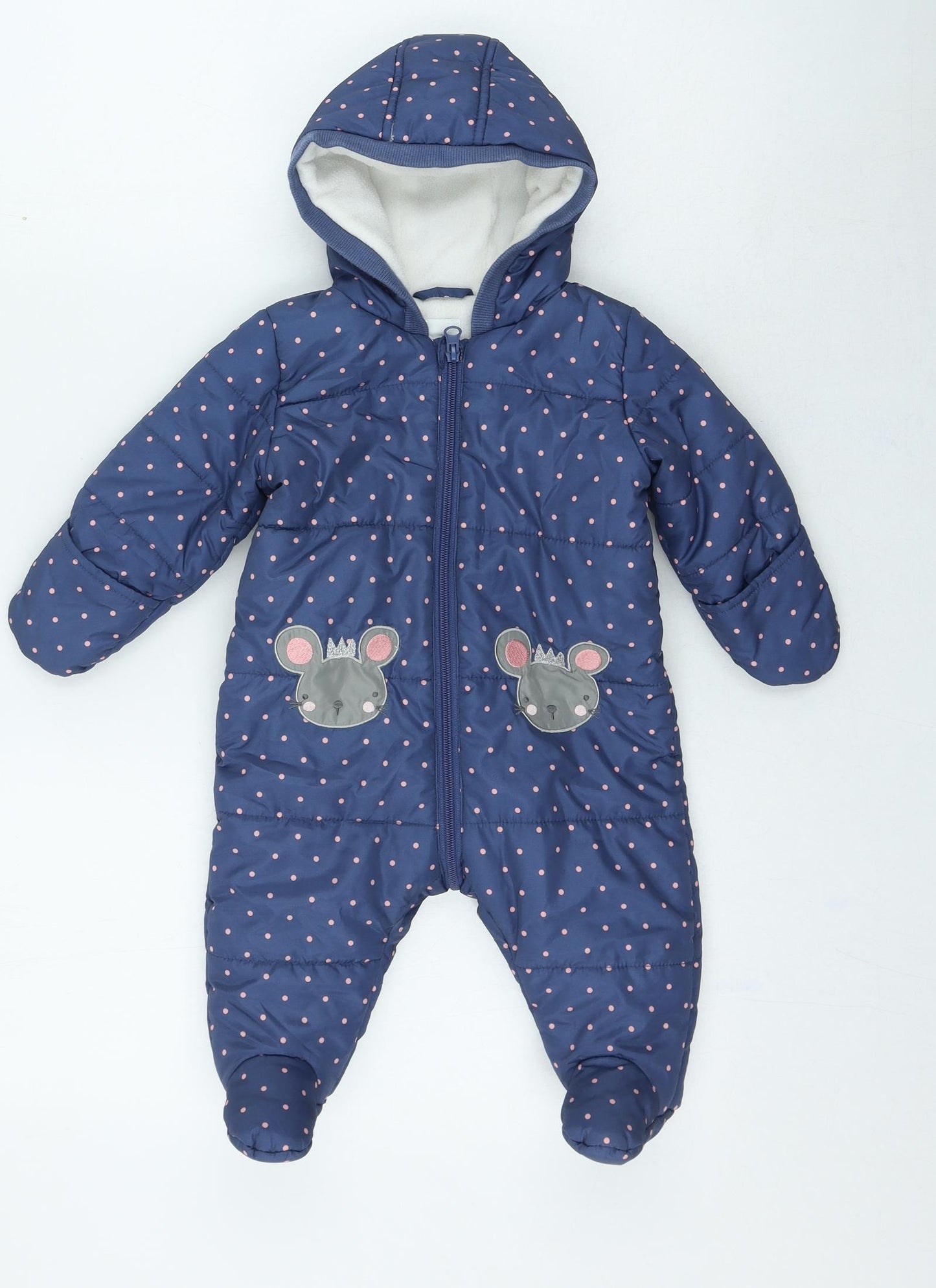 Blue Zoo Girls Blue Spotted Basic Coat Snowsuit Size 3-6 Months
