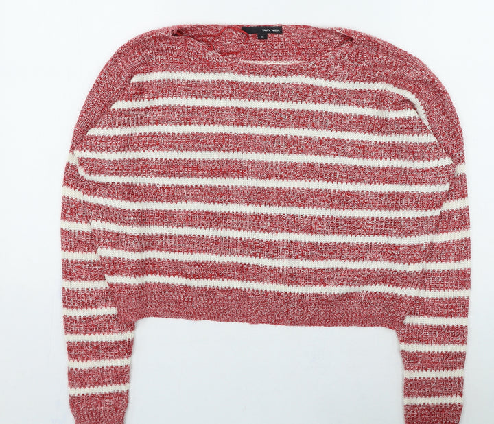 TALLY WEiJL Womens Red Round Neck Striped Acrylic Pullover Jumper Size M