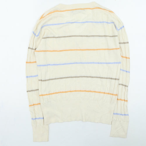 Marks and Spencer Womens Beige V-Neck Striped Viscose Pullover Jumper Size S