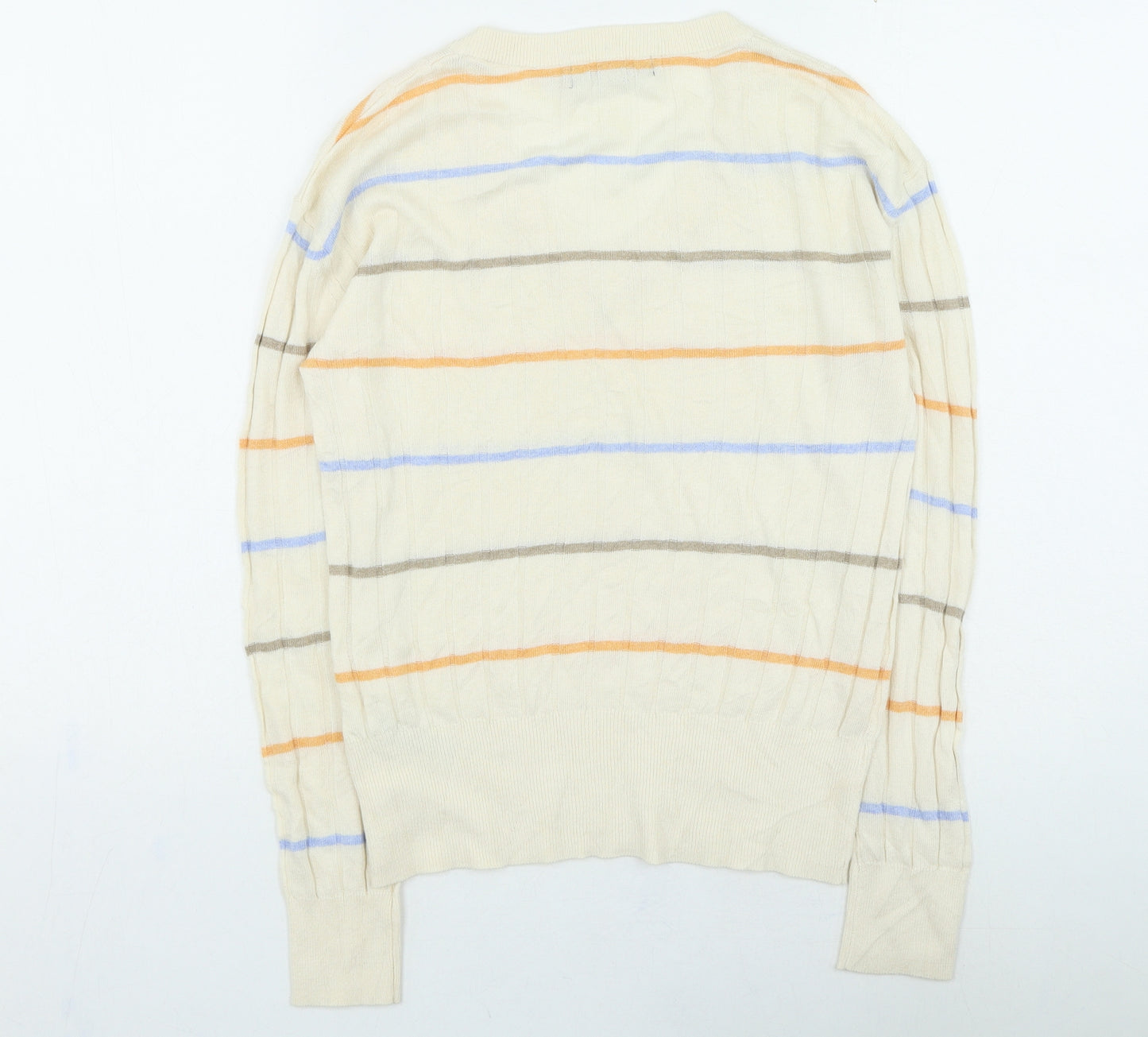 Marks and Spencer Womens Beige V-Neck Striped Viscose Pullover Jumper Size S