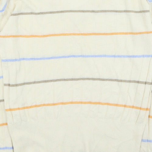 Marks and Spencer Womens Beige V-Neck Striped Viscose Pullover Jumper Size S