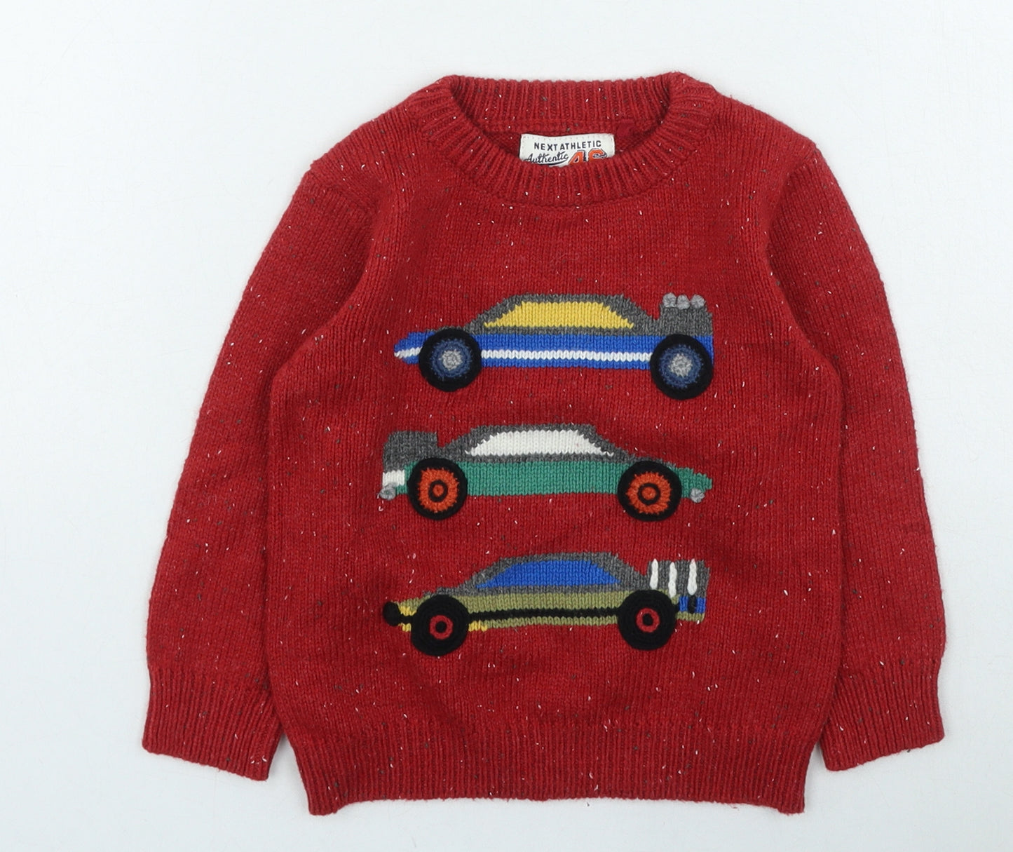 NEXT Boys Red Acrylic Pullover Jumper Size 12-18 Months - cars