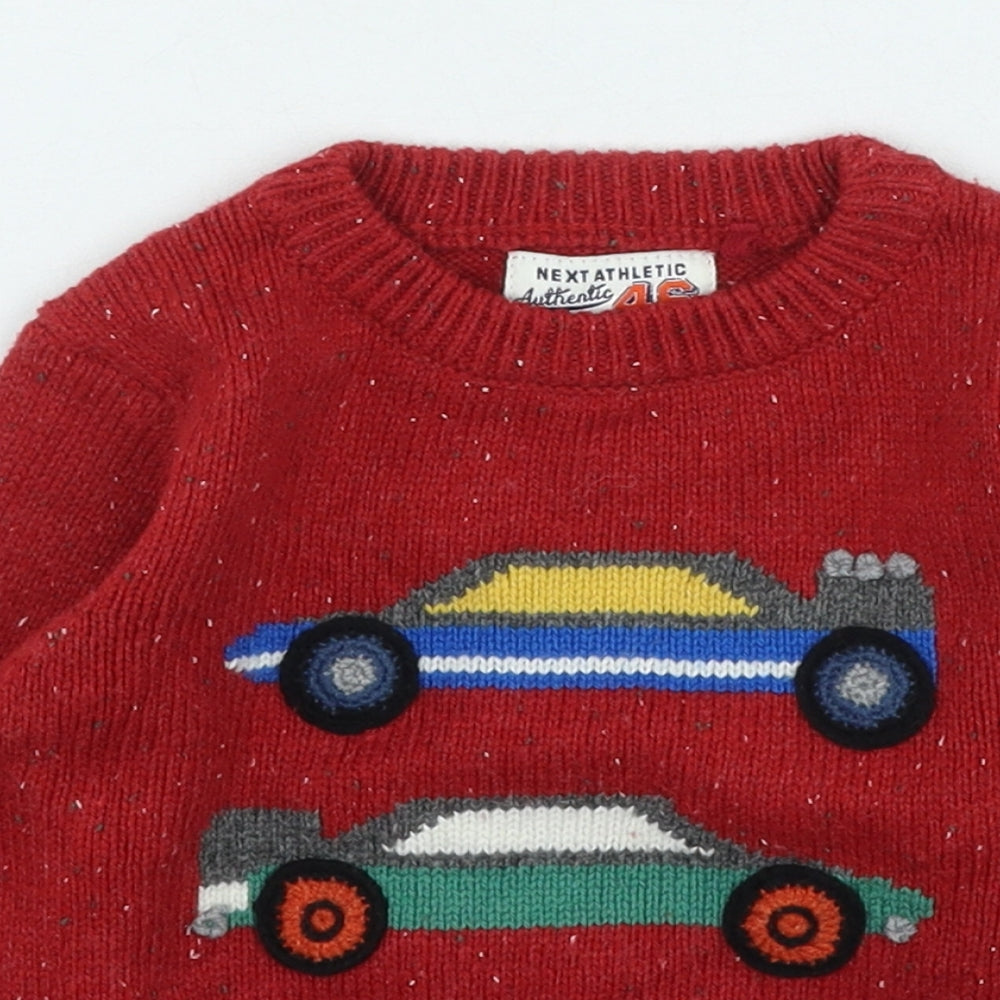 NEXT Boys Red Acrylic Pullover Jumper Size 12-18 Months - cars