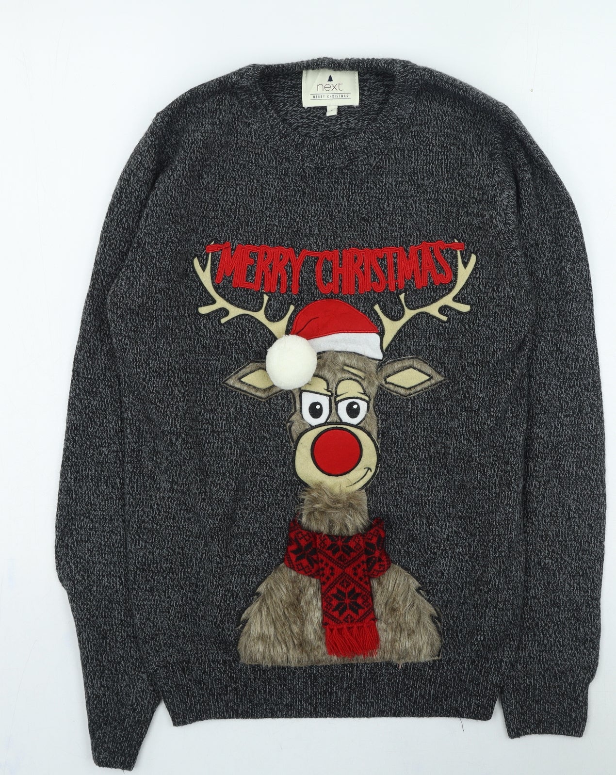 NEXT Mens Grey Round Neck Acrylic Pullover Jumper Size S - Christmas Jumper