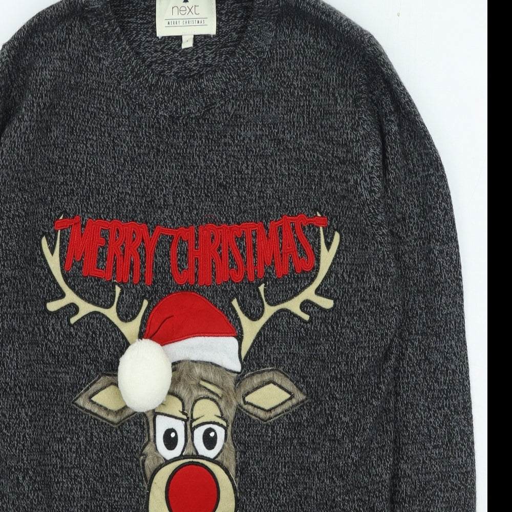 NEXT Mens Grey Round Neck Acrylic Pullover Jumper Size S - Christmas Jumper