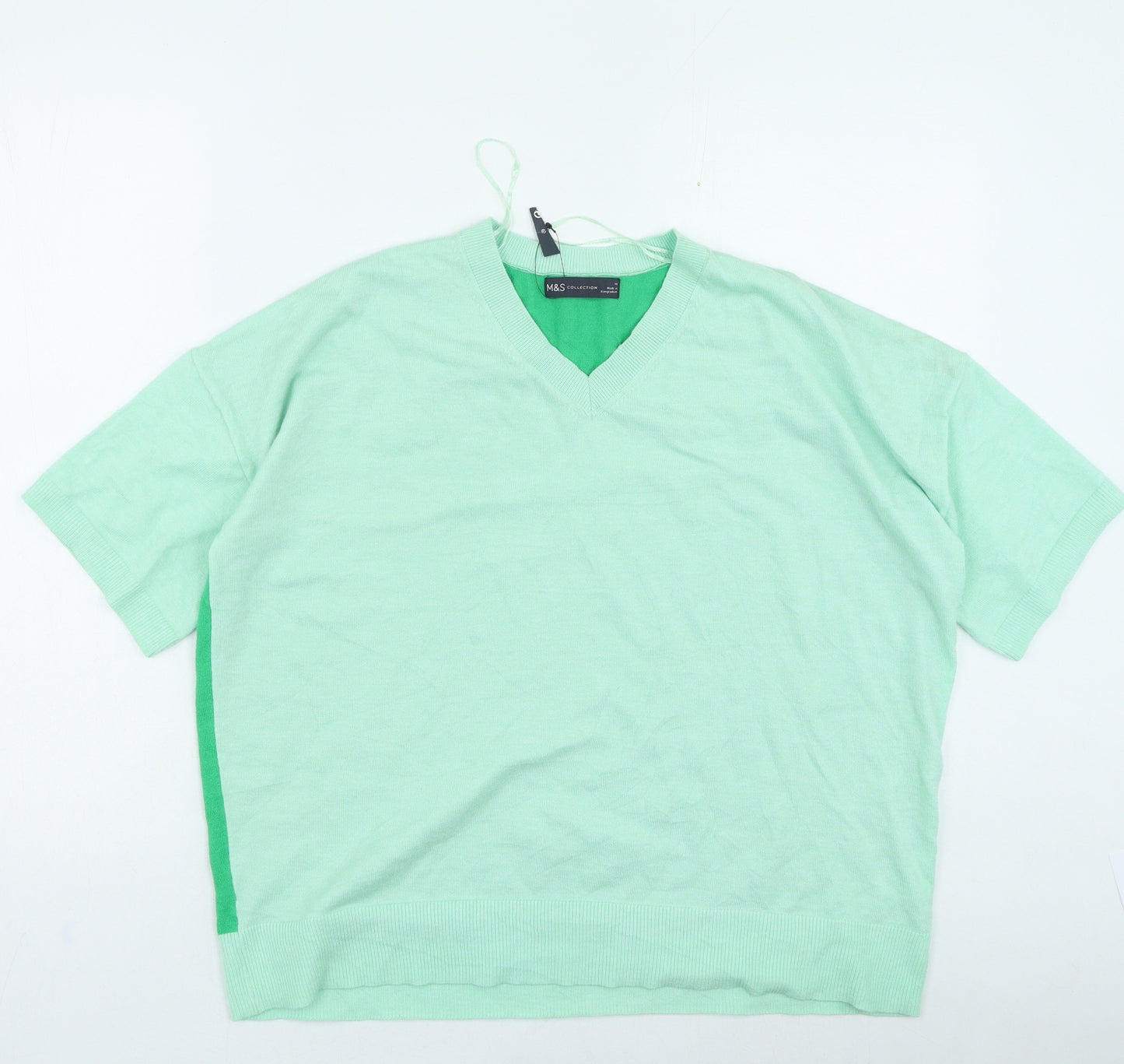 Marks and Spencer Womens Green Viscose Basic T-Shirt Size 14 V-Neck