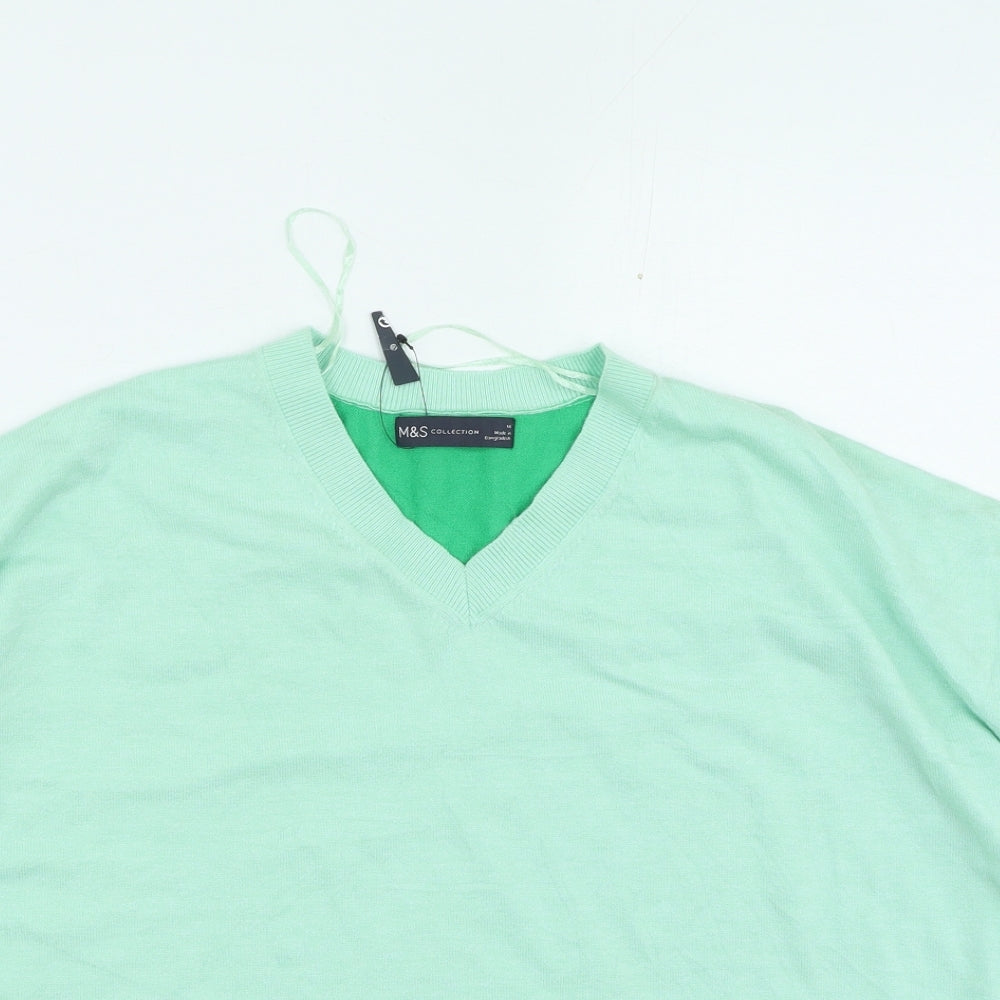 Marks and Spencer Womens Green Viscose Basic T-Shirt Size 14 V-Neck