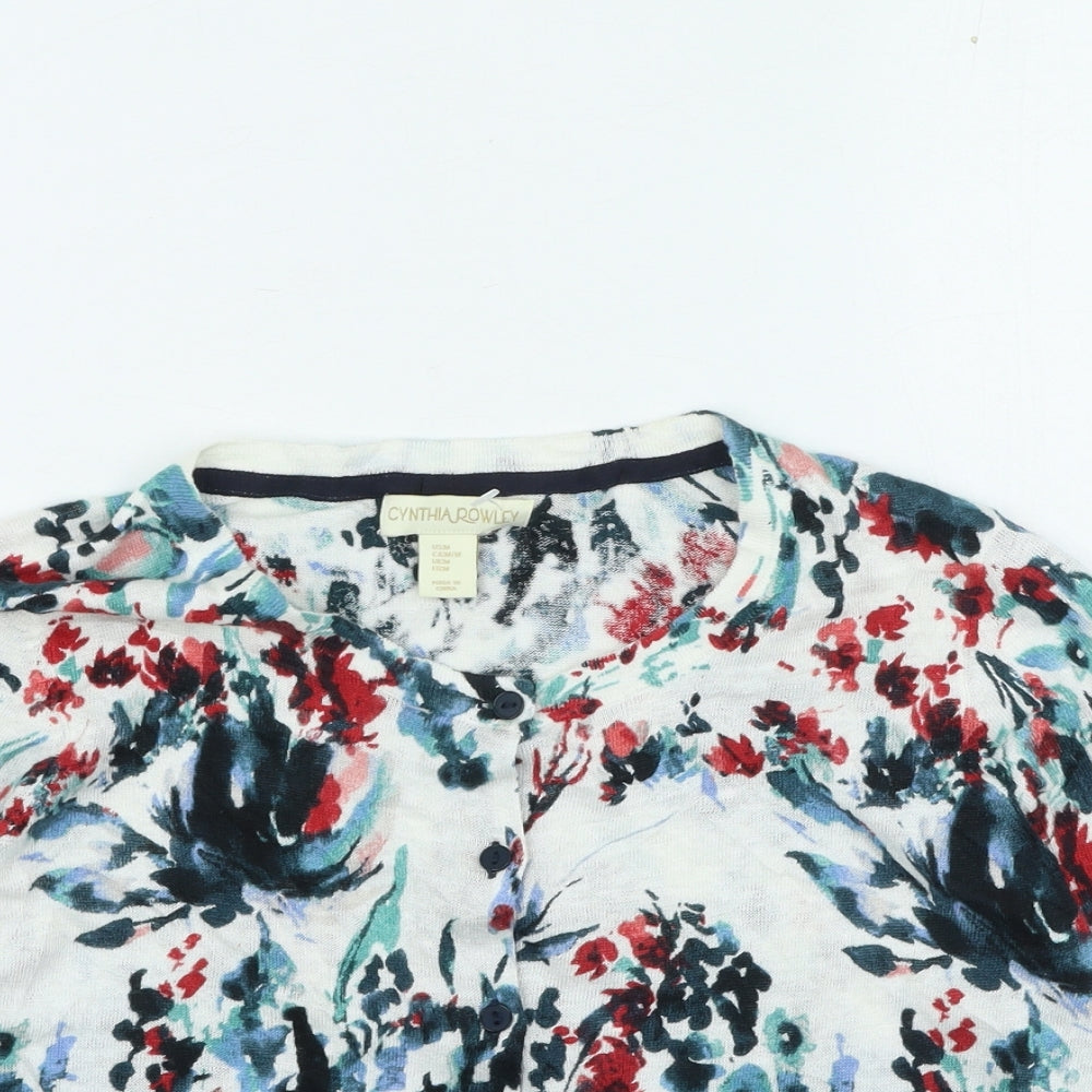 Cynthia Rowley Womens Multicoloured Round Neck Floral Linen Cardigan Jumper Size M