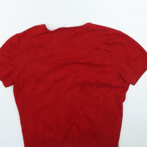 Linea Womens Red V-Neck Geometric Viscose Cardigan Jumper Size M