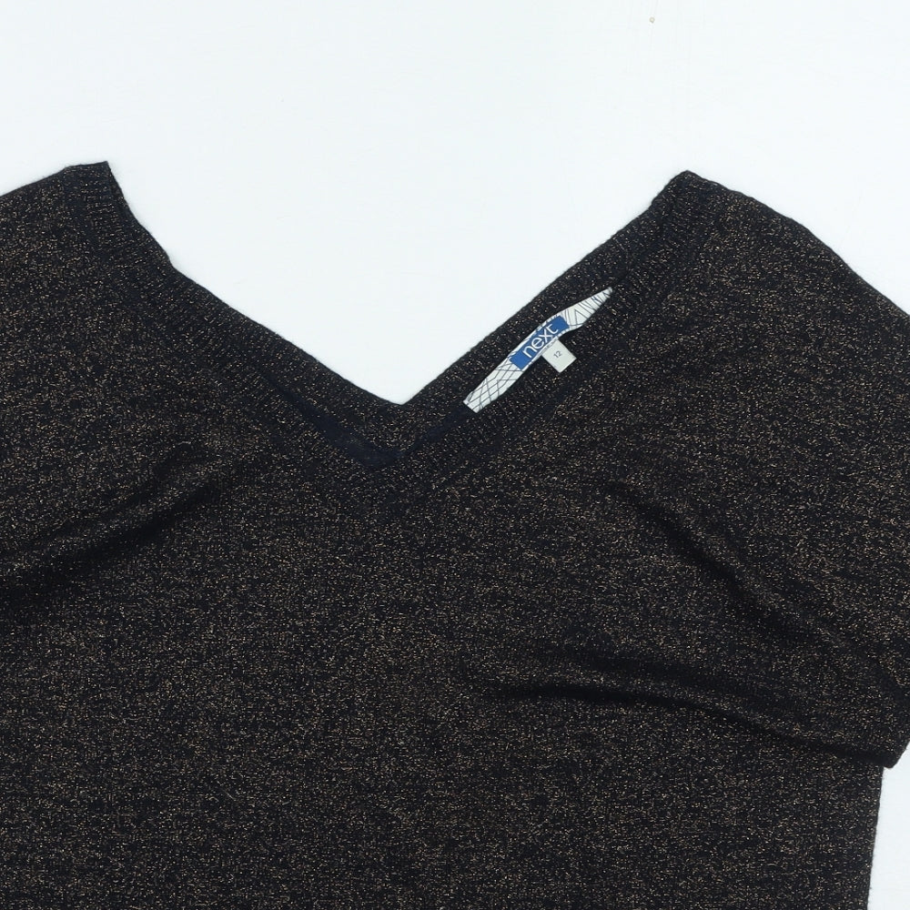 NEXT Womens Gold V-Neck Viscose Pullover Jumper Size 12