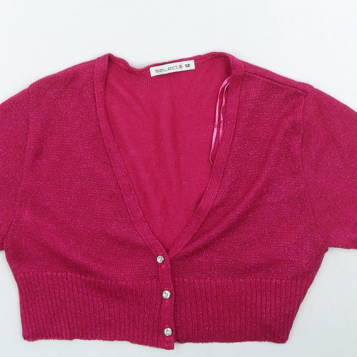 Select Womens Pink V-Neck Acrylic Cardigan Jumper Size 12