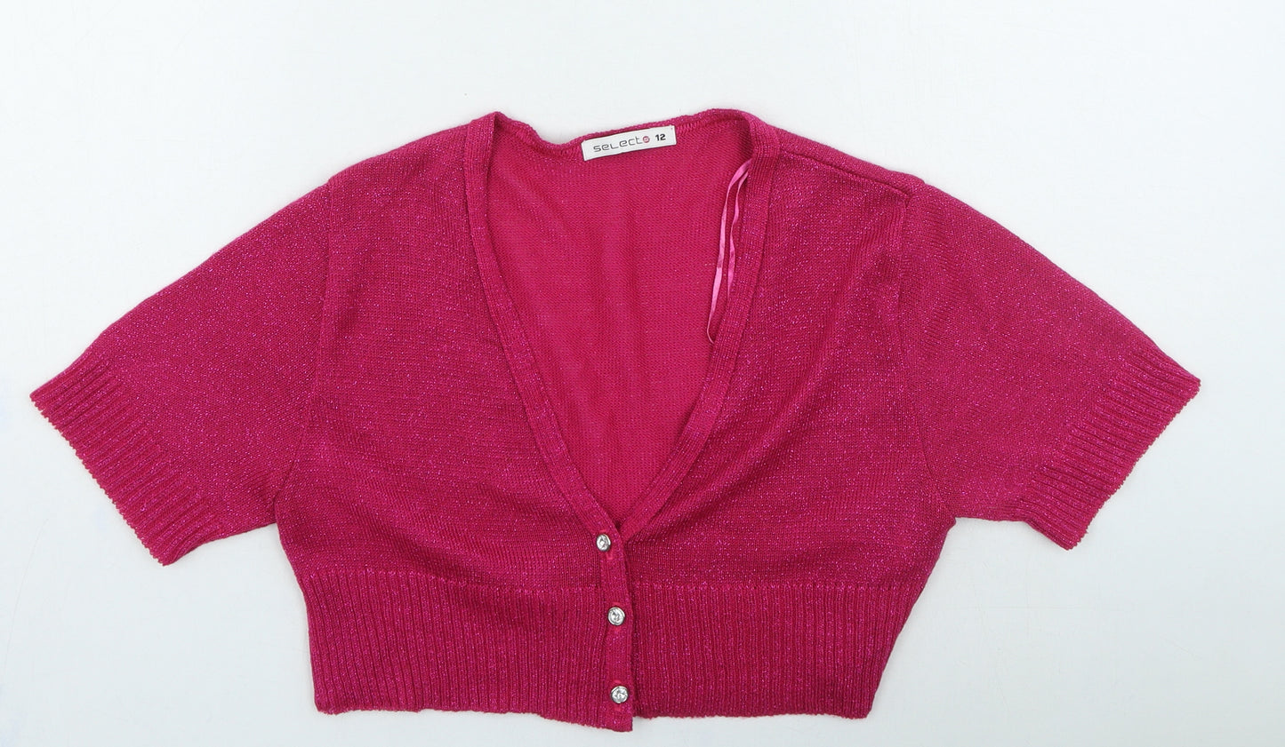 Select Womens Pink V-Neck Acrylic Cardigan Jumper Size 12
