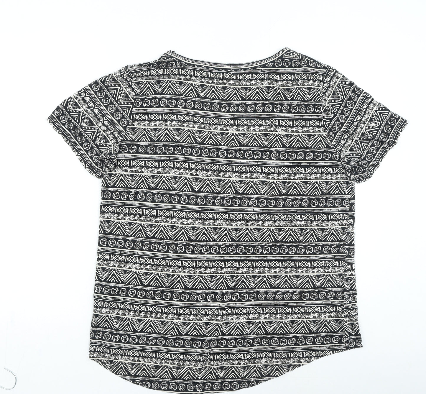 Nutmeg Womens Beige Geometric Cotton Basic T-Shirt Size 16 V-Neck