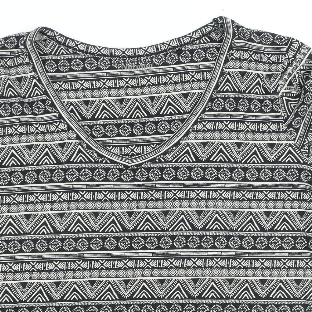 Nutmeg Womens Beige Geometric Cotton Basic T-Shirt Size 16 V-Neck