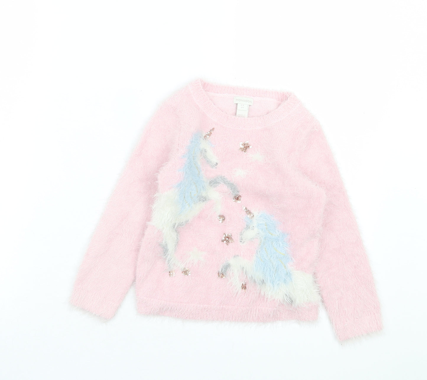 Monsoon Girls Pink Crew Neck Nylon Pullover Jumper Size 5-6 Years Pullover