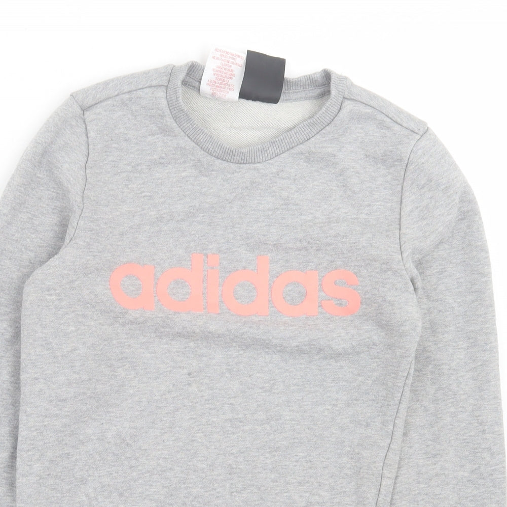 adidas Girls Grey Cotton Pullover Sweatshirt Size 11-12 Years Pullover