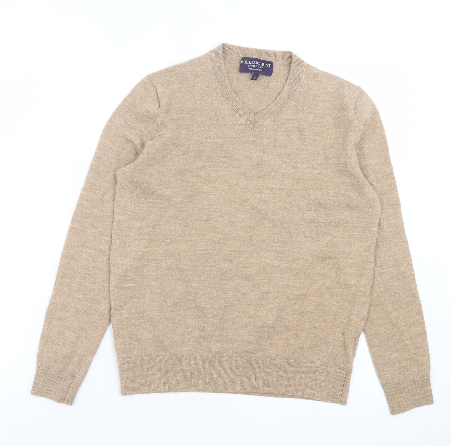 William Hunt Womens Beige V-Neck Wool Pullover Jumper Size M