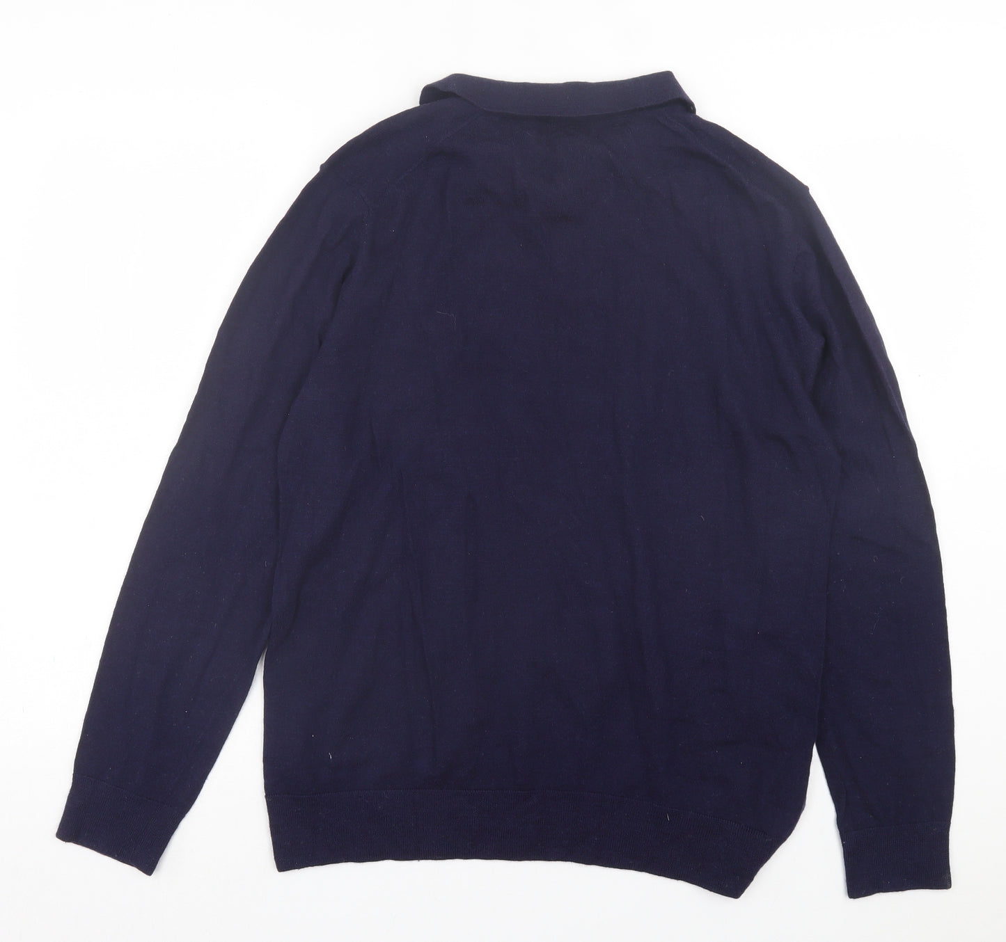 Linea Mens Blue Wool Polo Size L Collared Button