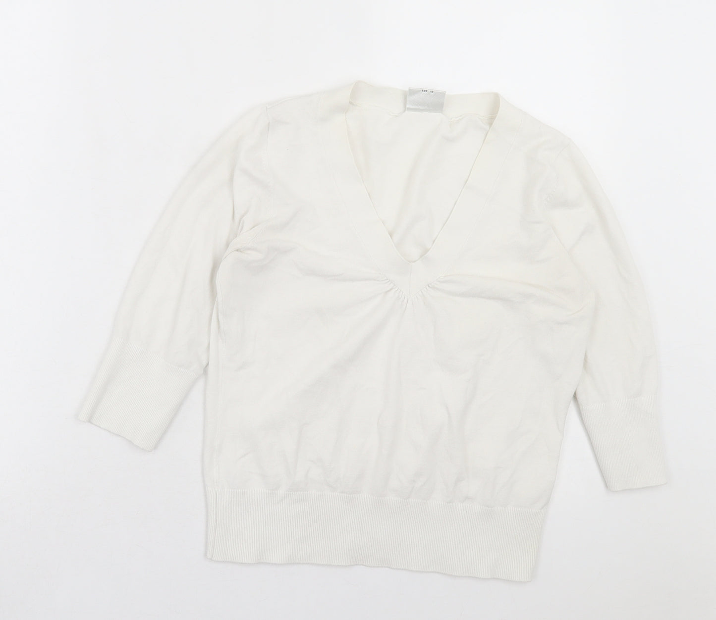 NEXT Womens White Cotton Basic T-Shirt Size 12 V-Neck