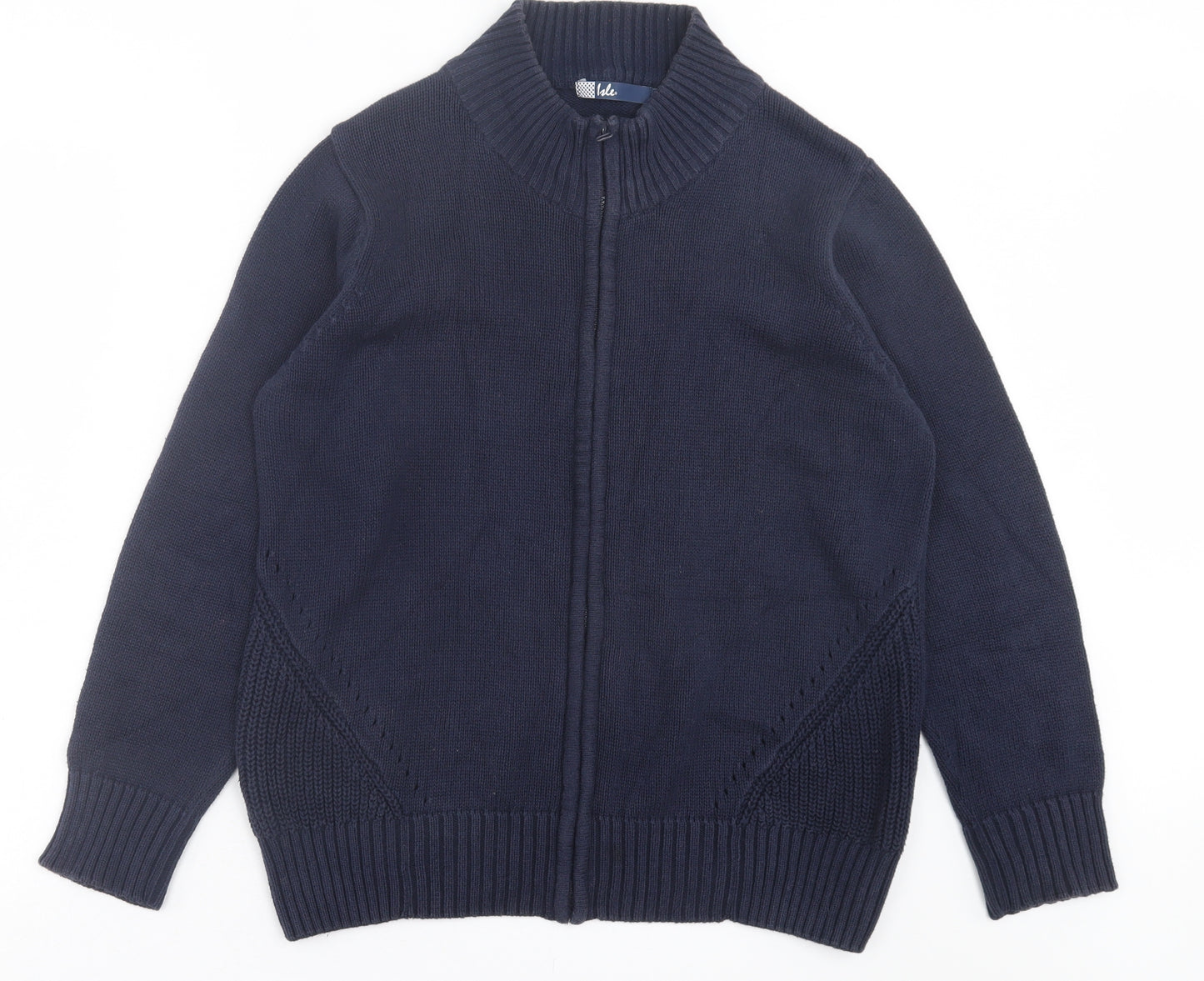 EWM Mens Blue High Neck Cotton Full Zip Jumper Size L